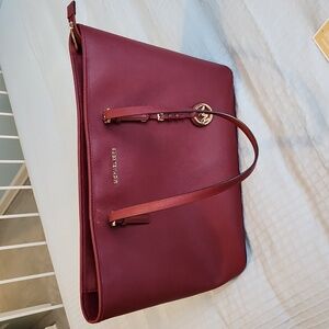Michael Kors Seffiano Leather Laptop Tote in maroon color